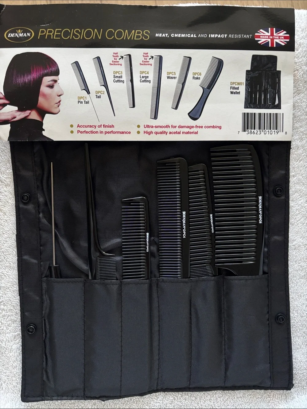 Denman Professional Precision Comb Set – Black Salon Combs in Pouch NWT